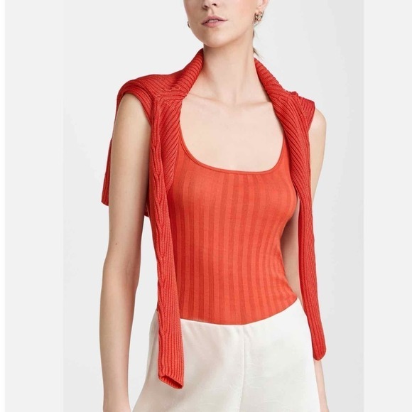 Vince Wide Rib Square Neck Tank Top Size Large Burnt Orchid - Picture 7 of 10